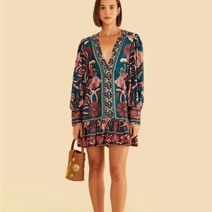 FARM Rio Floral Mini Dress - Teal and Pink